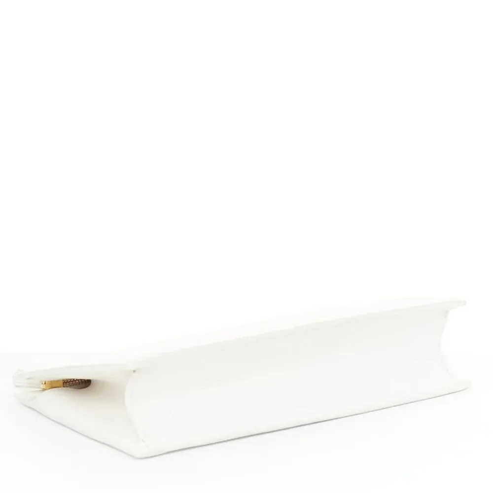 Saint Laurent Lutetia Gold Bar White Leather Clutch Bag